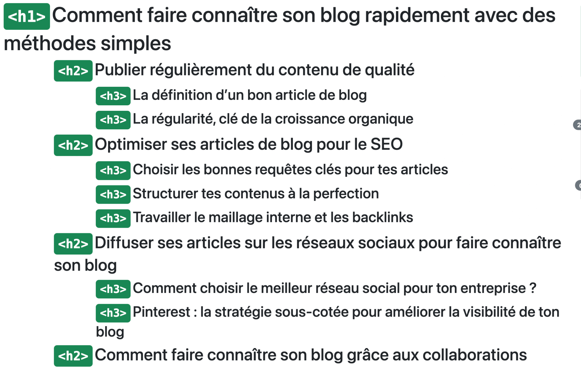 Exemple de visualisation d'une structure de texte en HN grâce à Web Developer.