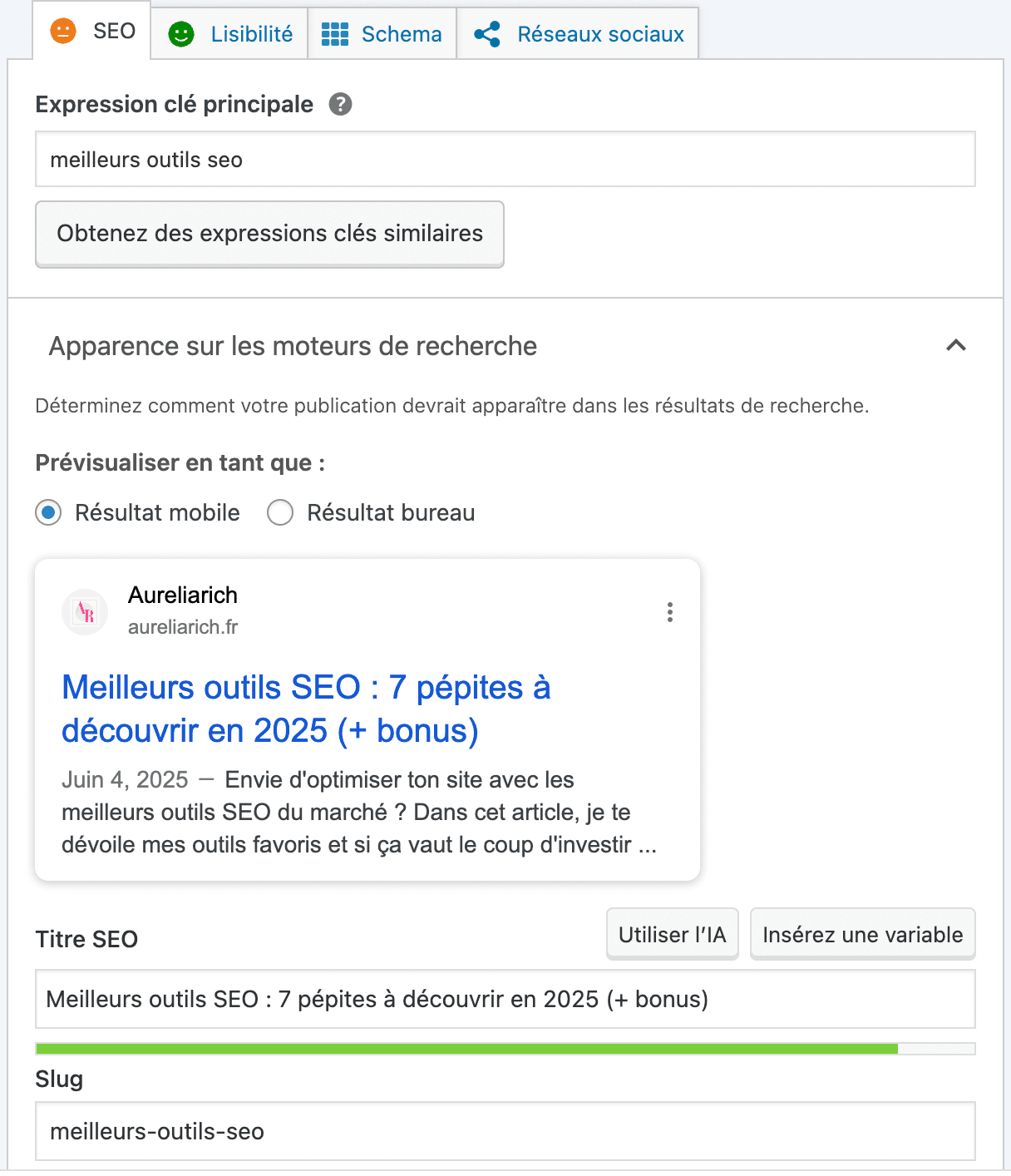Zone pour remplir les données Méta dans Yoast SEO.